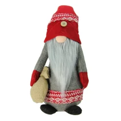 25" Red And Gray Nordic Gnome With Burlap Sack Christmas Figure