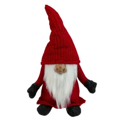13.5" Red And Gray Portly Smiling Gnome Table Top Christmas Figure