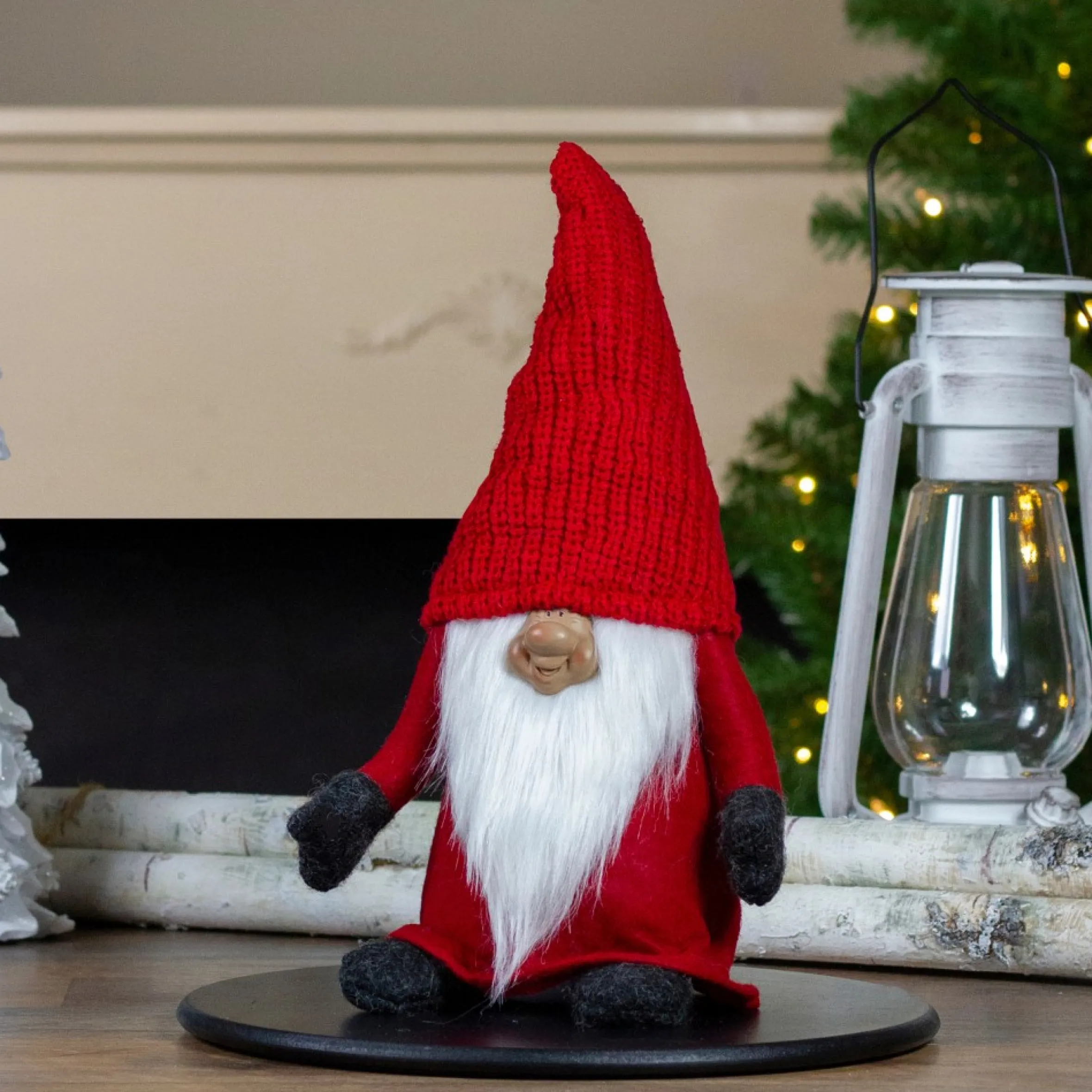 13.5" Red And Gray Portly Smiling Gnome Table Top Christmas Figure