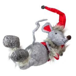 15" Red And Gray Relaxing Mouse Christmas Tabletop Figure