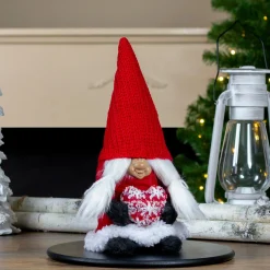 13.5" Red And Gray Smiling Woman Christmas Gnome Tabletop Figure