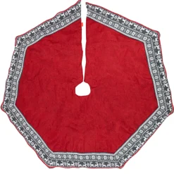 50" Red And Gray Snowflake And Reindeer Christmas Tree Skirt
