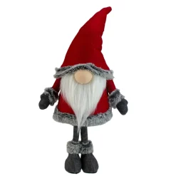 19.5" Red And Gray Standing Santa Gnome With Faux Fur Trim