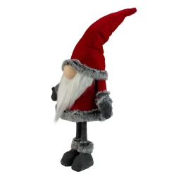 19.5" Red And Gray Standing Santa Gnome With Faux Fur Trim
