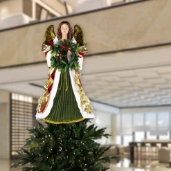3' Red And Green Angel Commercial Size Christmas Tree Topper, Unlit