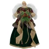 18" Red And Green Angel In A Dress Christmas Tree Topper Accented With Holly Berries - Unlit