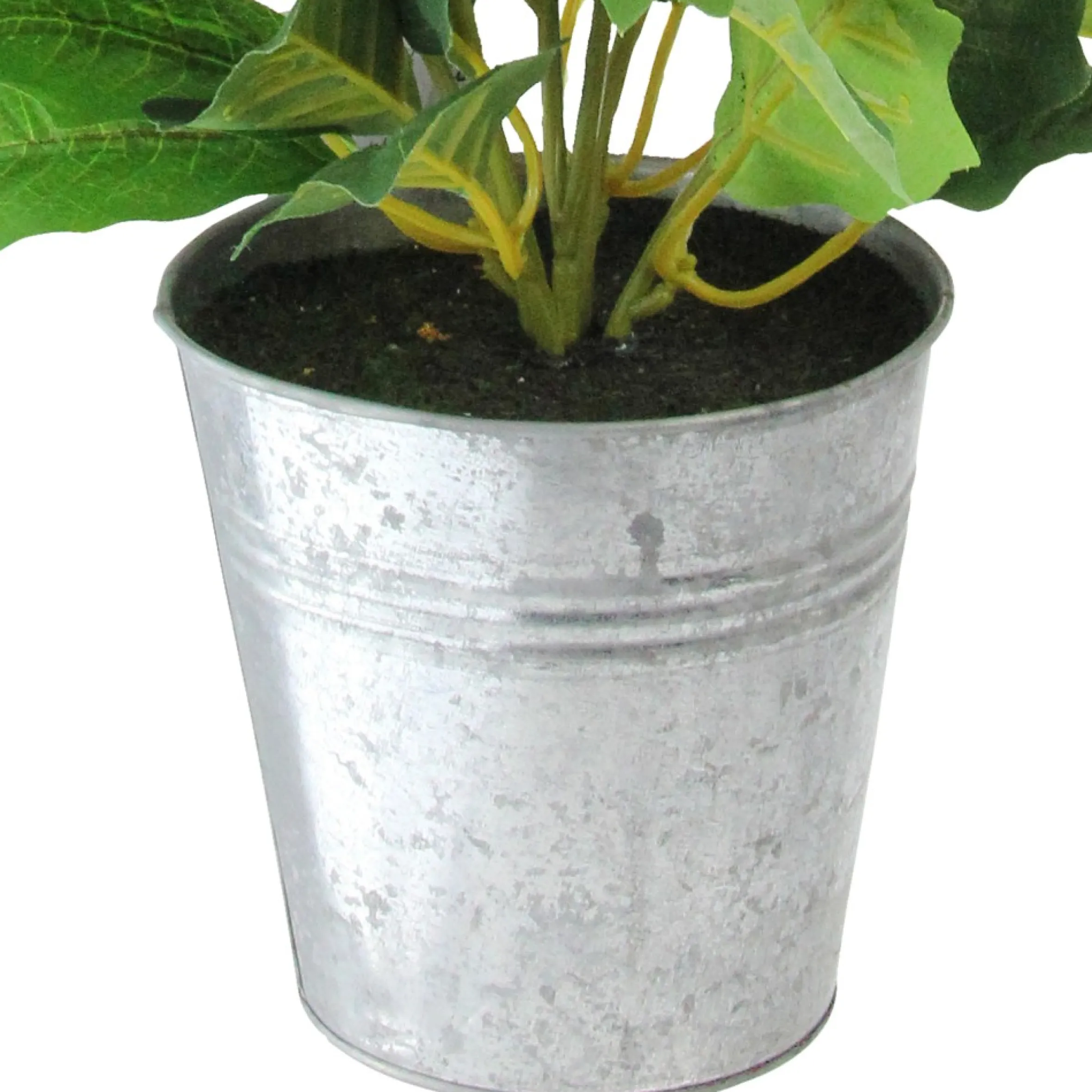 15.5" Red And Green Artificial Poinsettia Christmas Flower Arrangement In Silver Pot