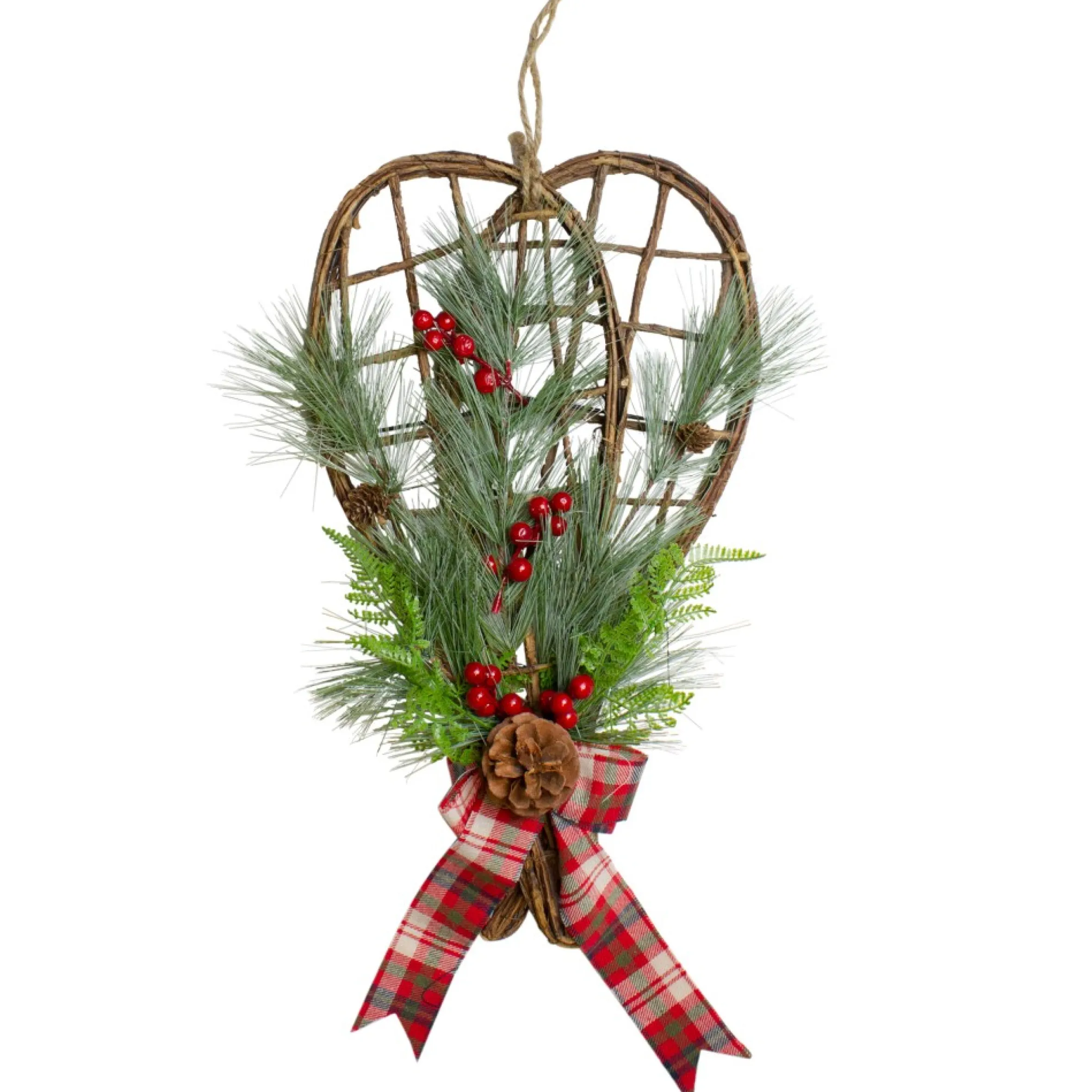 20" Red And Green Cedar And Berries Twig Snowshoes Christmas Wall Decor