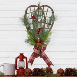 20" Red And Green Cedar And Berries Twig Snowshoes Christmas Wall Decor
