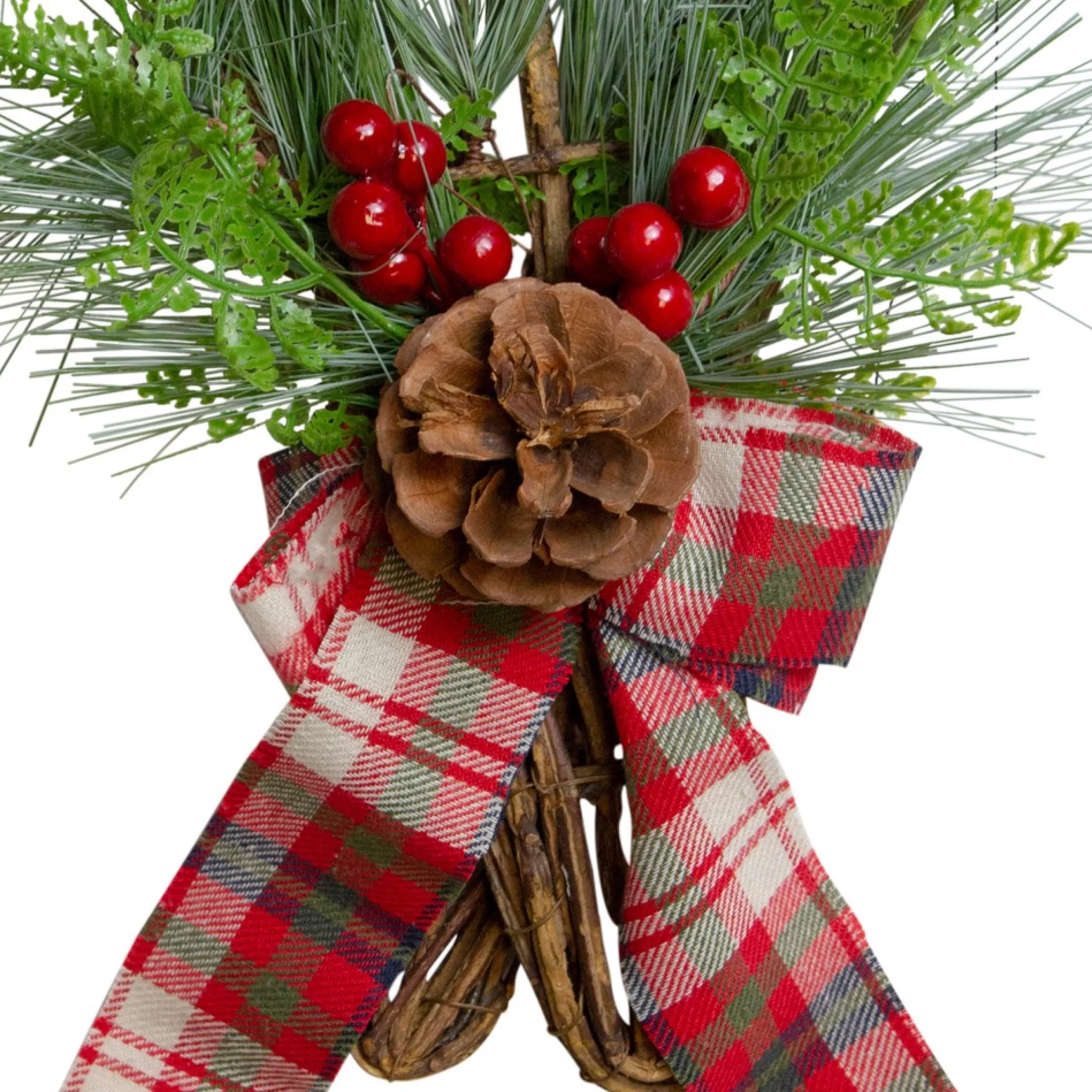 20" Red And Green Cedar And Berries Twig Snowshoes Christmas Wall Decor