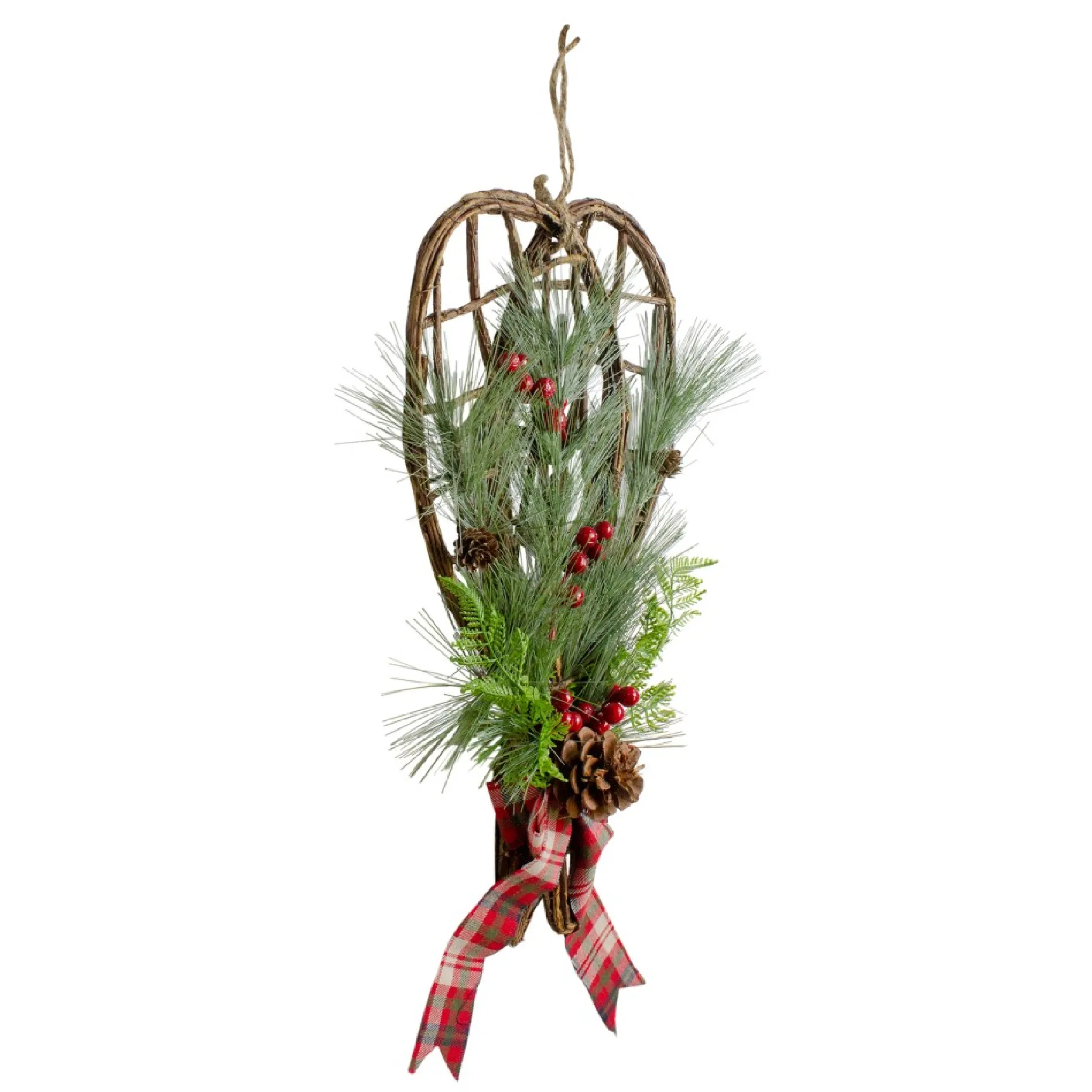 20" Red And Green Cedar And Berries Twig Snowshoes Christmas Wall Decor