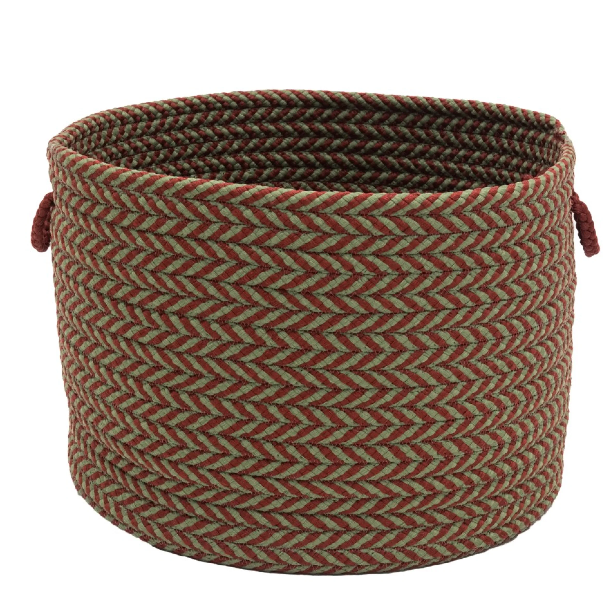 20" Red And Green Chevron Round Braided Holiday Jumbo Basket