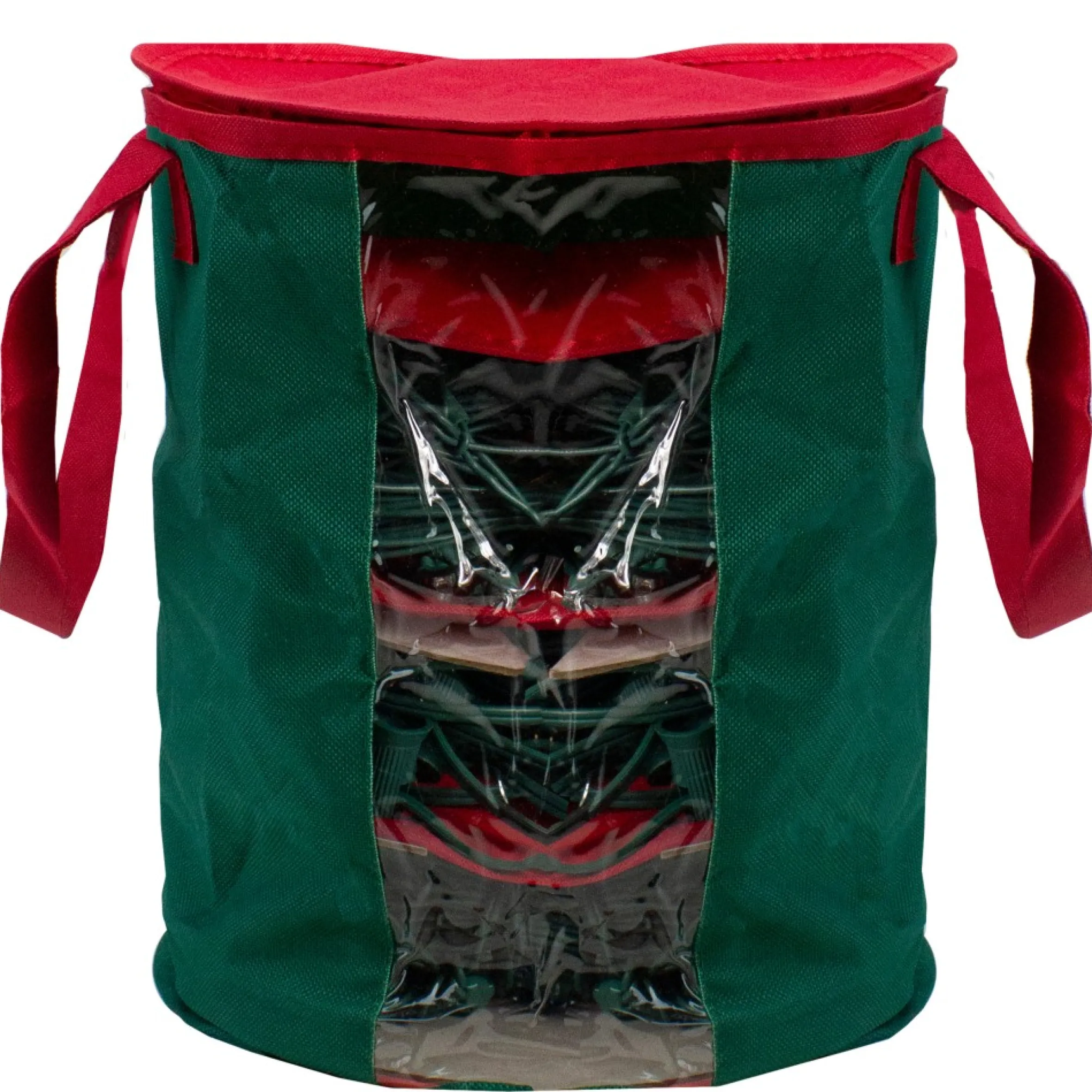 12" Red And Green Christmas Light Storage Organizer With Clear Window