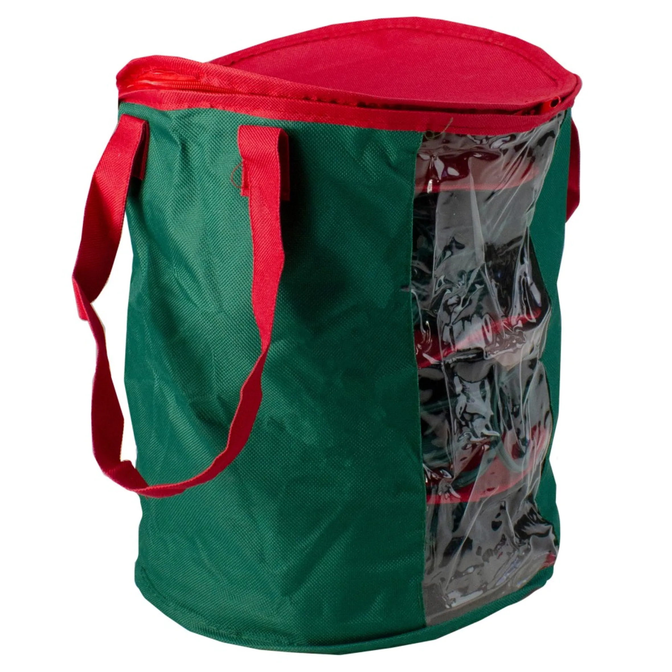 12" Red And Green Christmas Light Storage Organizer With Clear Window