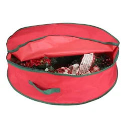 36" Red And Green Christmas Wreath Storage Bag