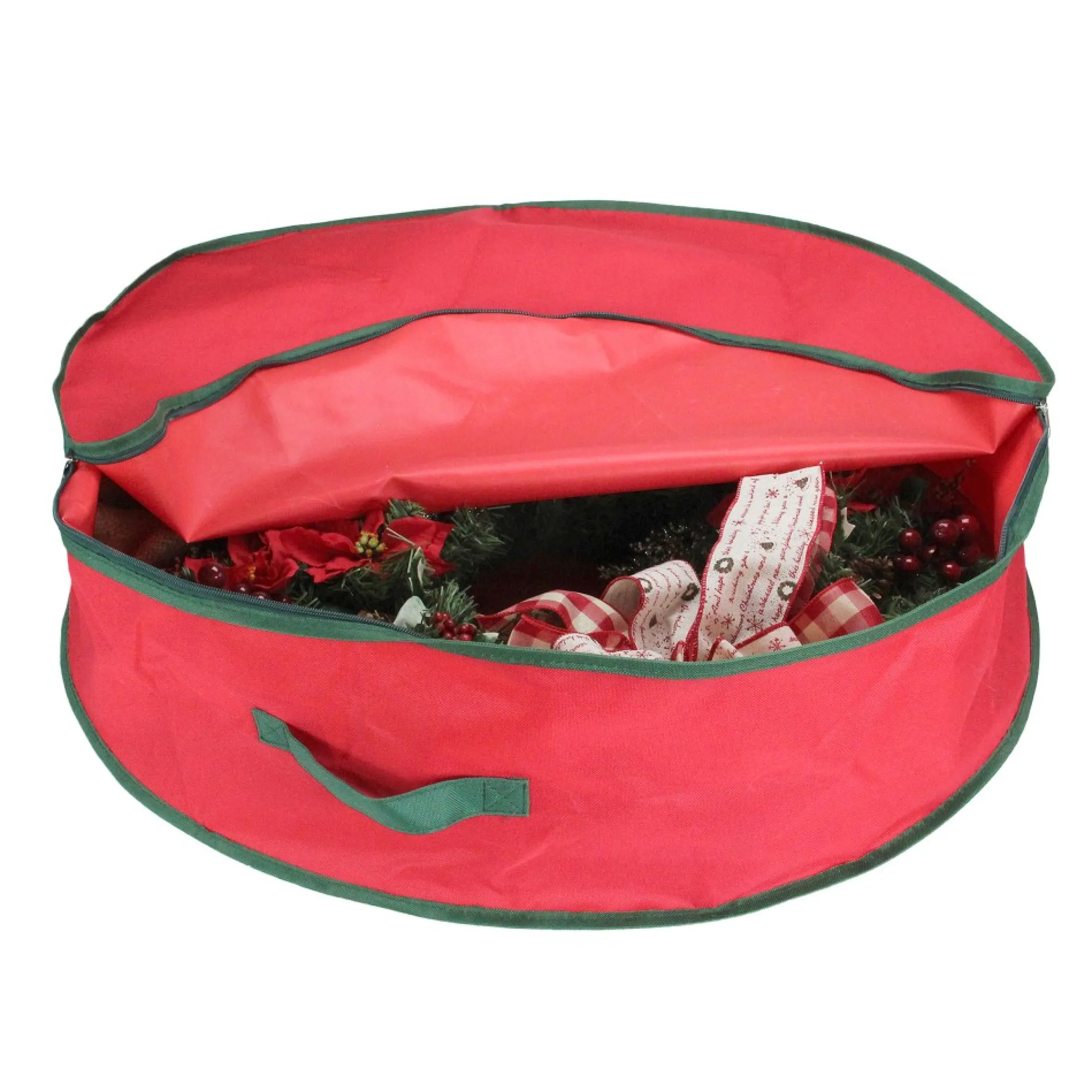 36" Red And Green Christmas Wreath Storage Bag