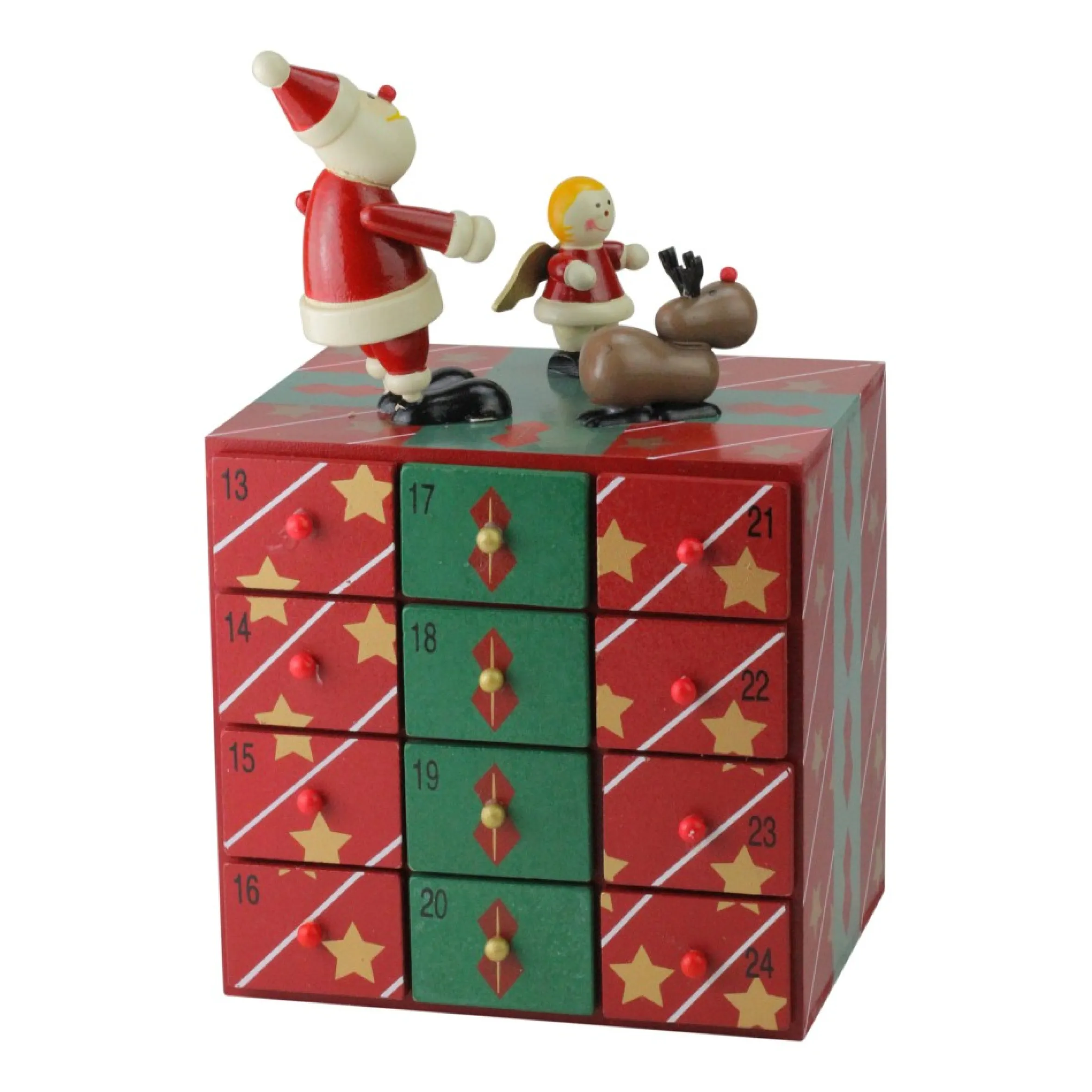 10.5" Red And Green Elegant Advent Storage Calendar Box
