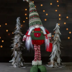 28" Red And Green Fair Isle Standing Gnome Girl Christmas Figure