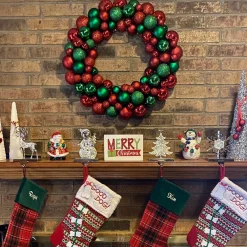 Red And Green 3-Finish Shatterproof Ball Christmas Wreath - 24-Inch, Unlit