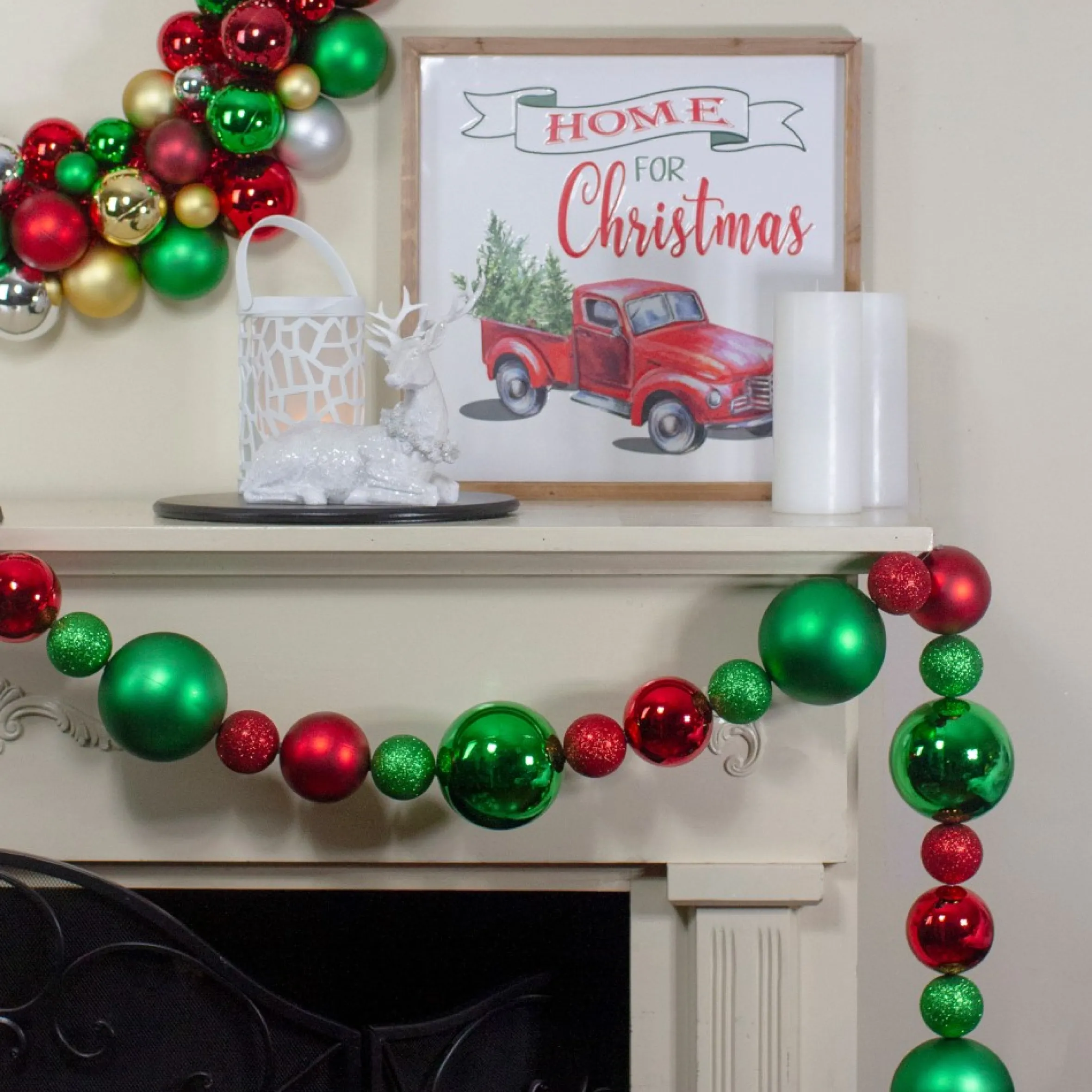 6' Red And Green 3-Finish Shatterproof Ball Christmas Garland