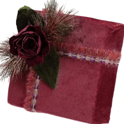 8" Red And Green Floral Accent Christmas Gift Box Decor