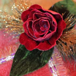 8" Red And Green Floral Accent Christmas Gift Box Decor