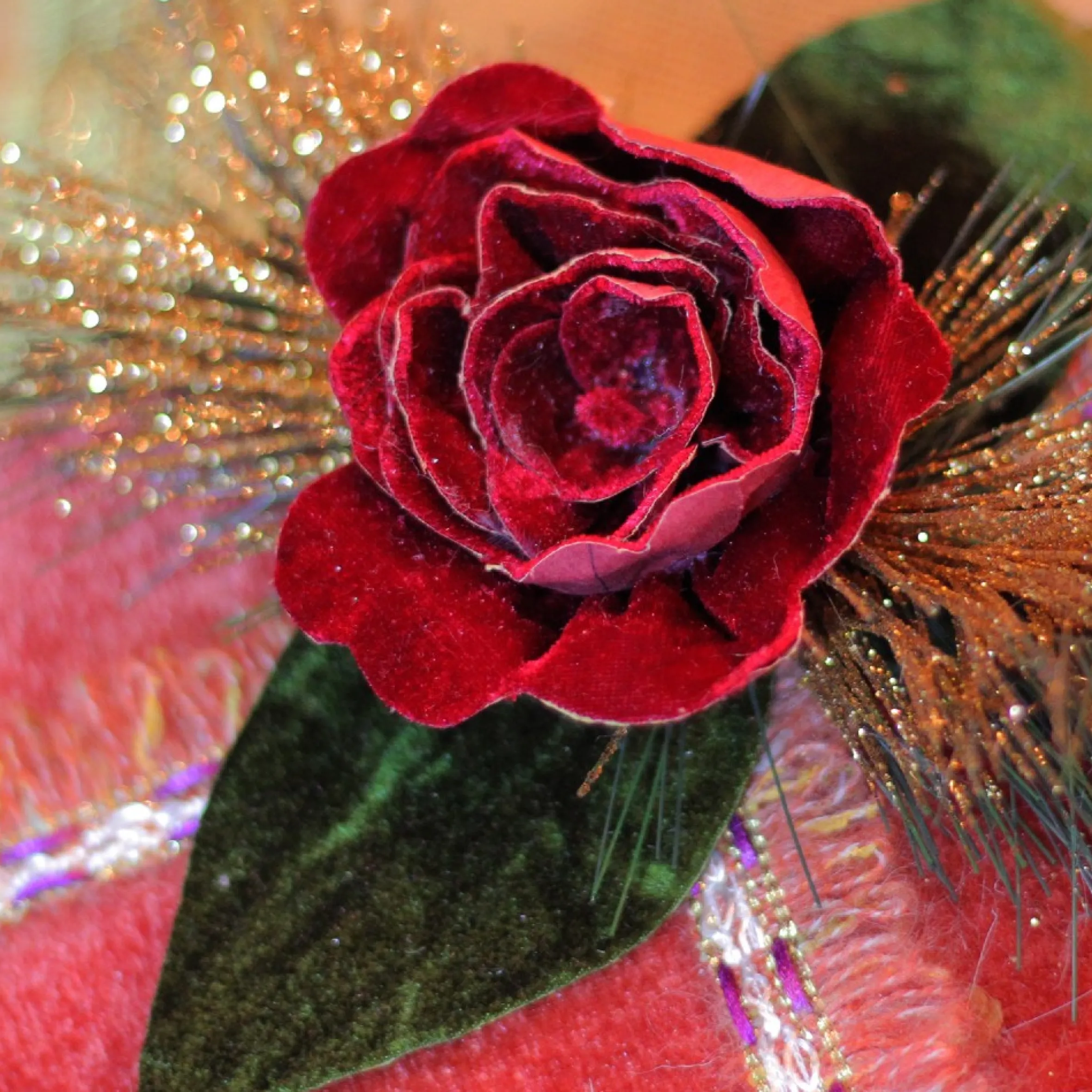 8" Red And Green Floral Accent Christmas Gift Box Decor