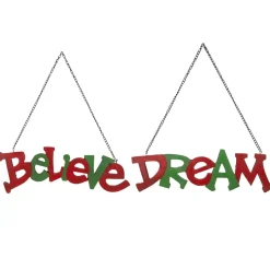 9.5" Red And Green Hanging "Believe' And "Dream" Christmas Wall Decoration 9.5"