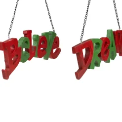 9.5" Red And Green Hanging "Believe' And "Dream" Christmas Wall Decoration 9.5"