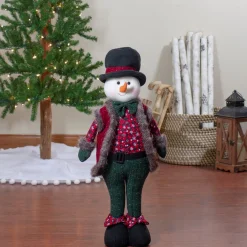 25" Red And Green Jolly Plush Boy Snowman Christmas Figure