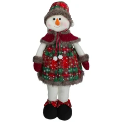 24" Red And Green Jolly Plush Girl Snowman Christmas Figure