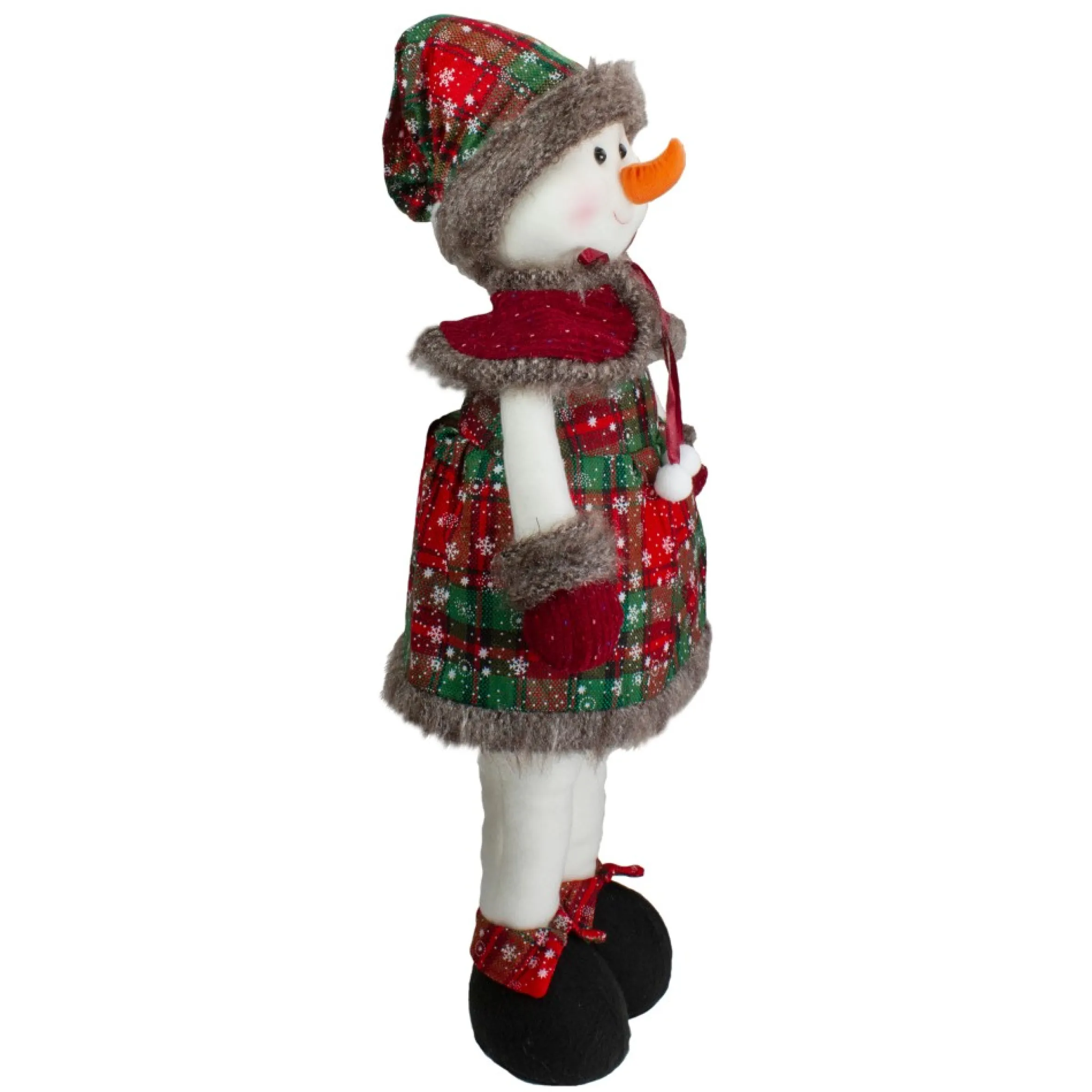 24" Red And Green Jolly Plush Girl Snowman Christmas Figure