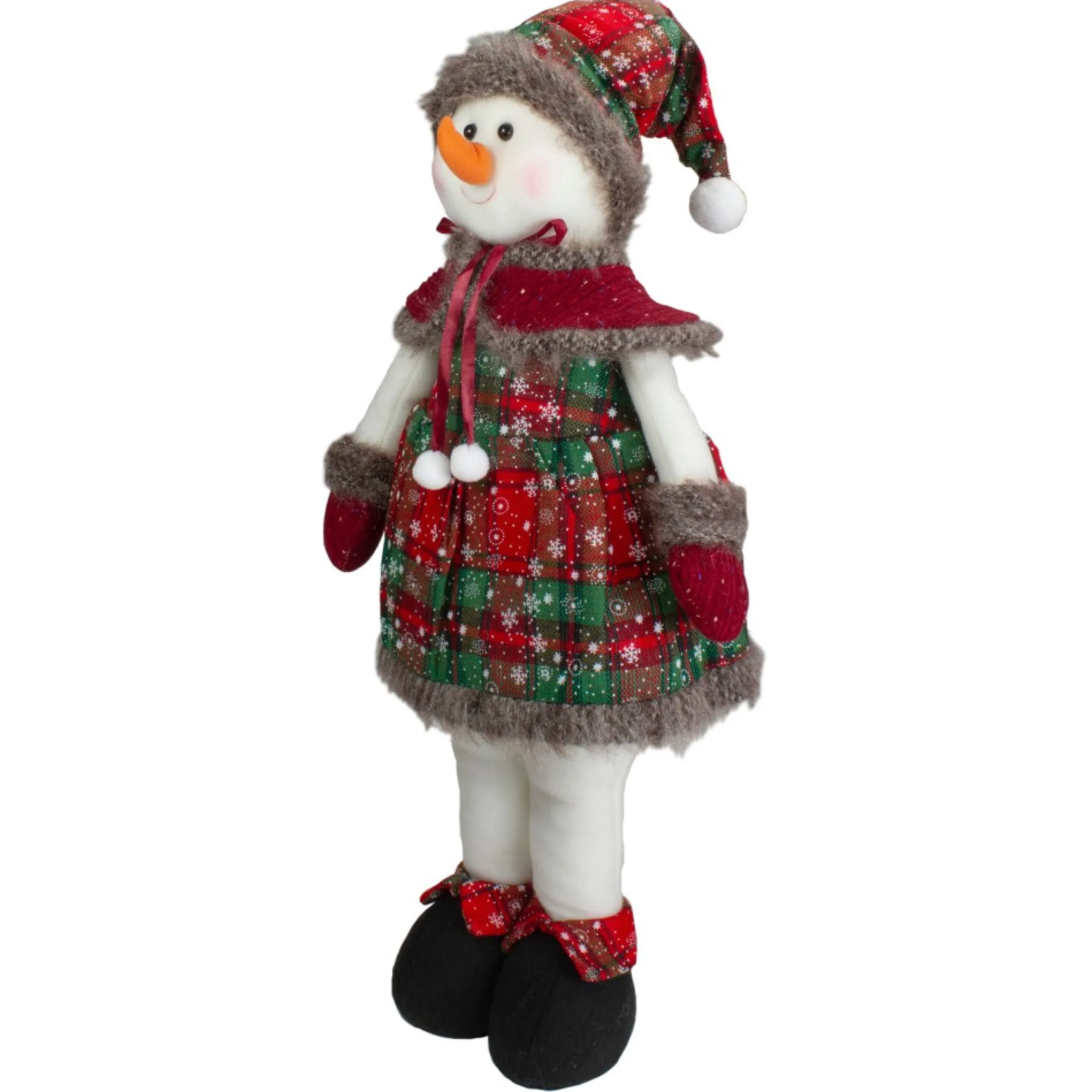 24" Red And Green Jolly Plush Girl Snowman Christmas Figure
