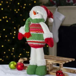 17.5" Red And Green Jolly Plush Snowman Christmas Figure