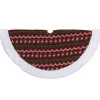 20" Red And Green Lodge Knitted Mini Christmas Tree Skirt With High Pile Fleece Trim