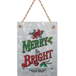 7.5" Red And Green "Merry And Bright" With Cardinal Christmas Tree Ornament