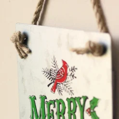 7.5" Red And Green "Merry And Bright" With Cardinal Christmas Tree Ornament
