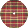 48" Red And Green Plaid Rustic Woodland Christmas Tree Skirt With Green Trim