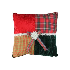 15.5" Red And Green Plaid Square Christmas Throw Pillow
