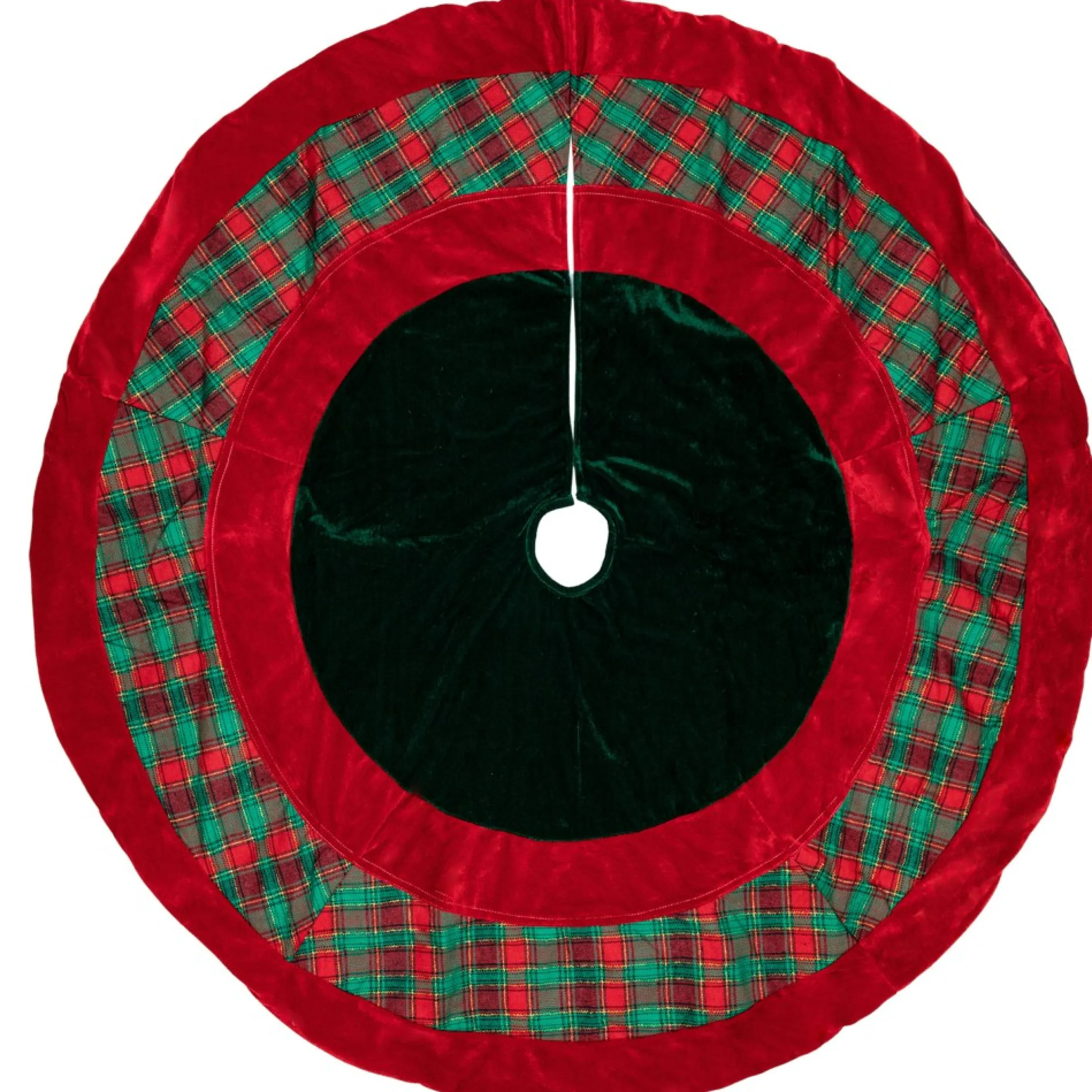 48" Red And Green Plaid Velveteen Christmas Tree Skirt