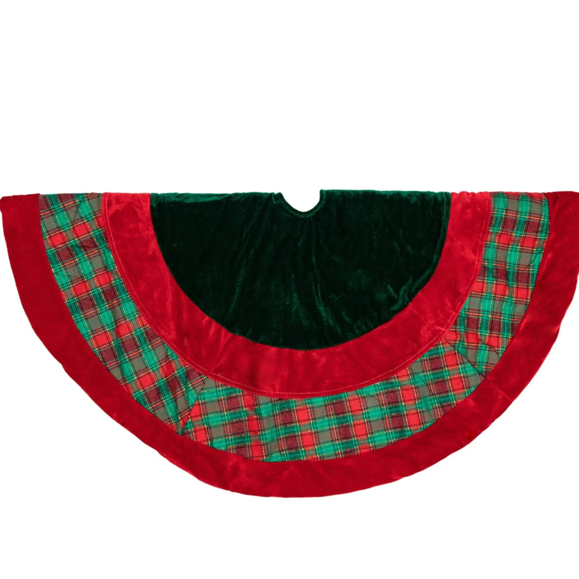 48" Red And Green Plaid Velveteen Christmas Tree Skirt