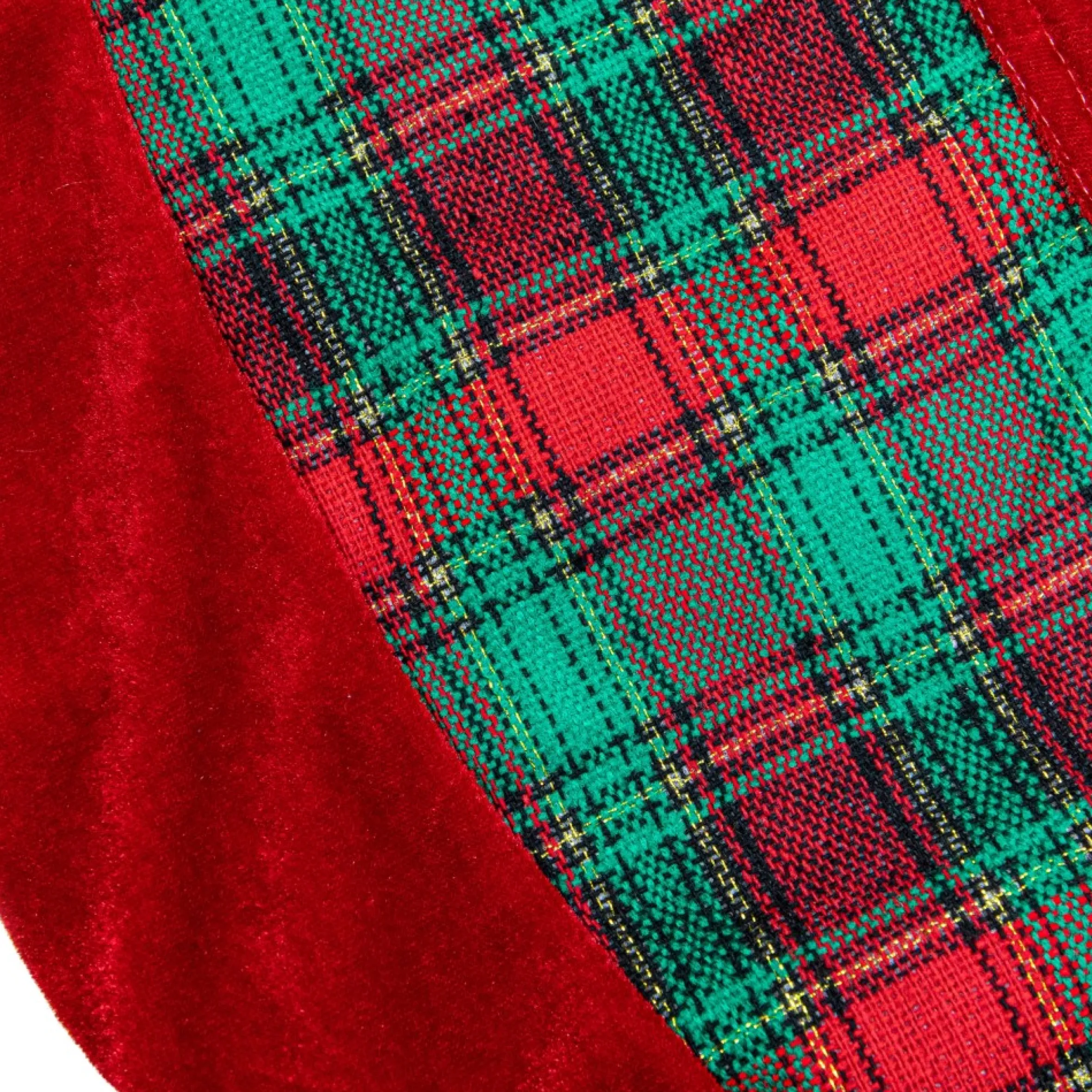 48" Red And Green Plaid Velveteen Christmas Tree Skirt