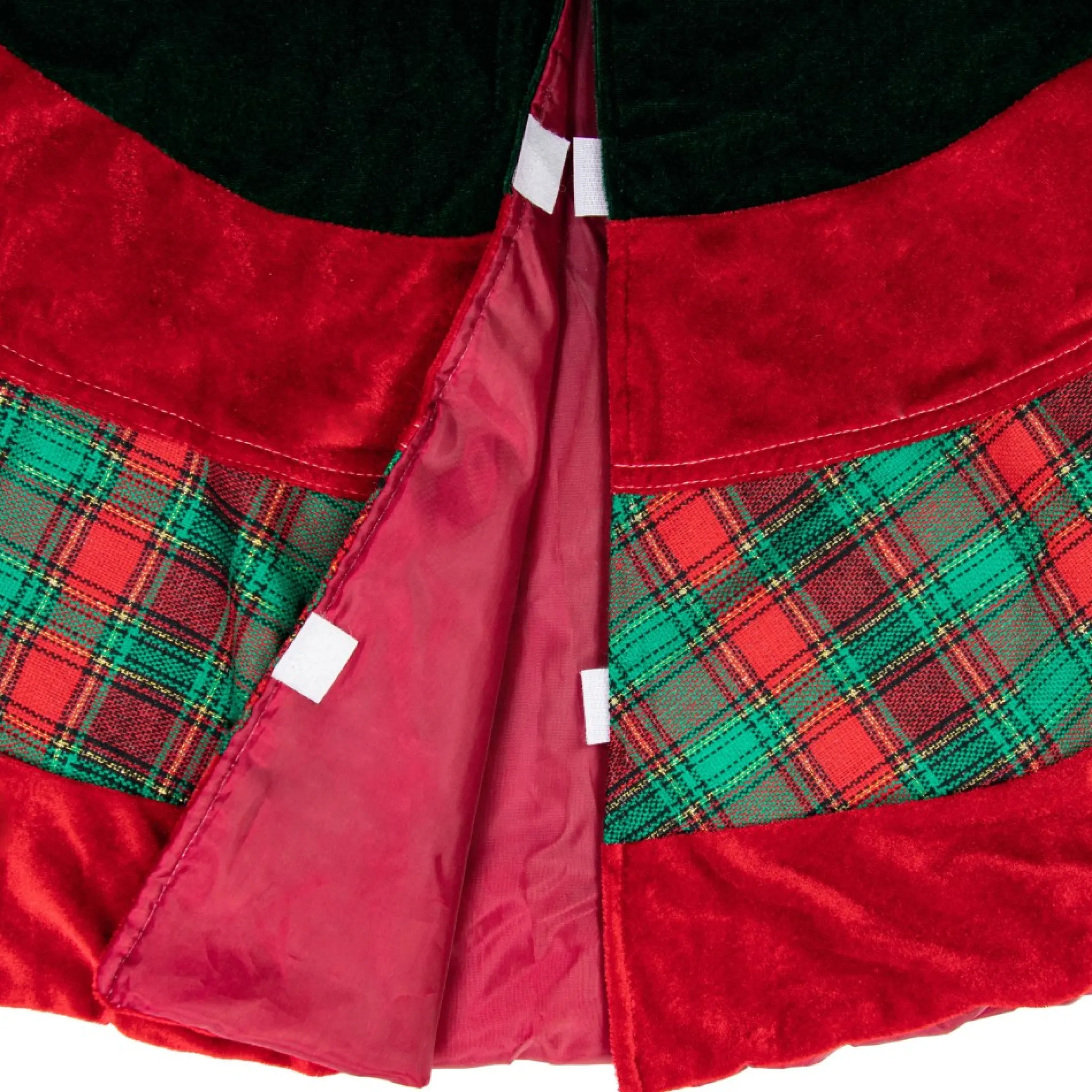 48" Red And Green Plaid Velveteen Christmas Tree Skirt