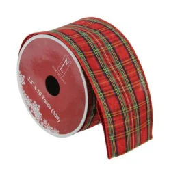Red And Green Plaid Wired Christmas Craft Ribbon 2.5" X 10 Yards
