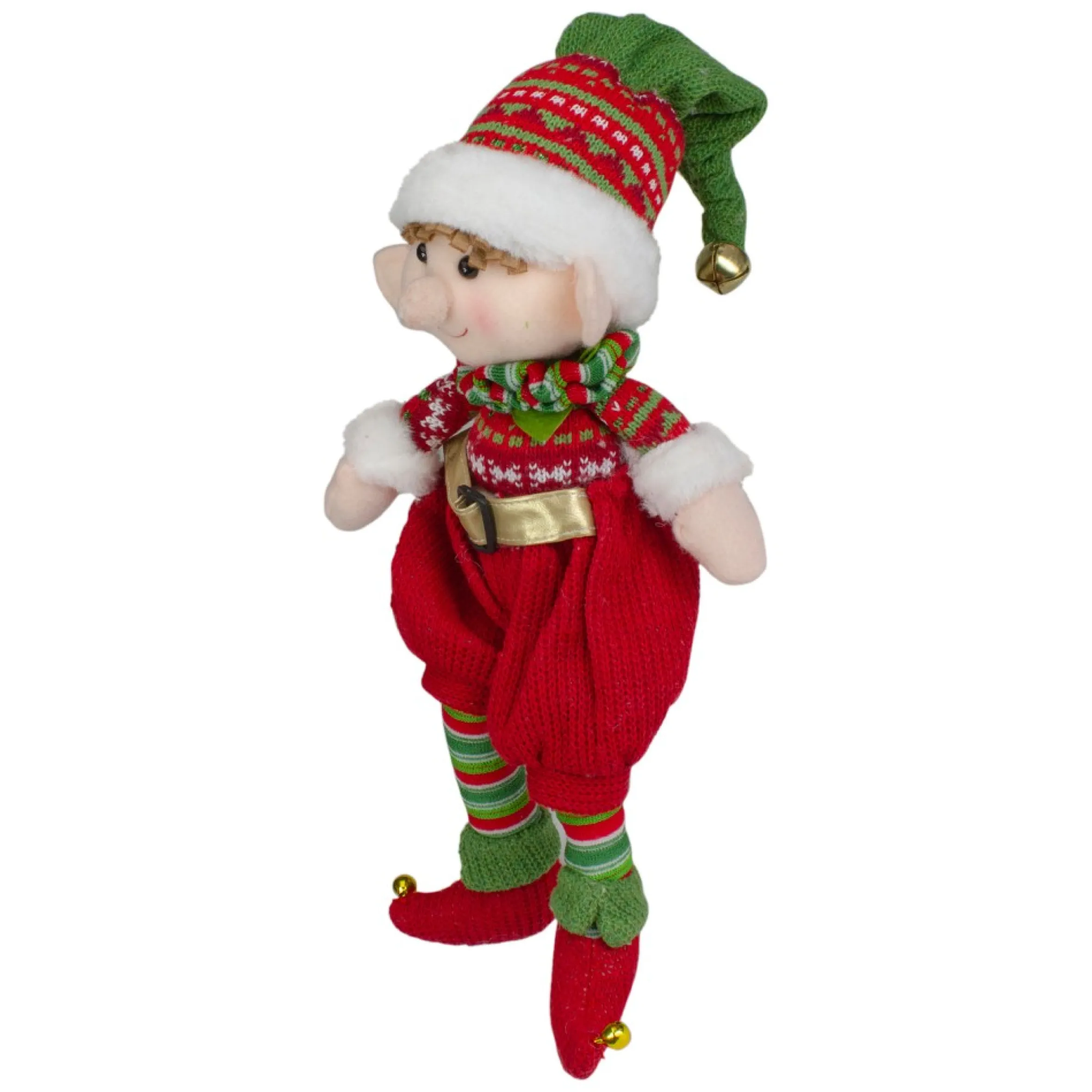 15" Red And Green Plush Jingle Bell Boy Elf Christmas Figure