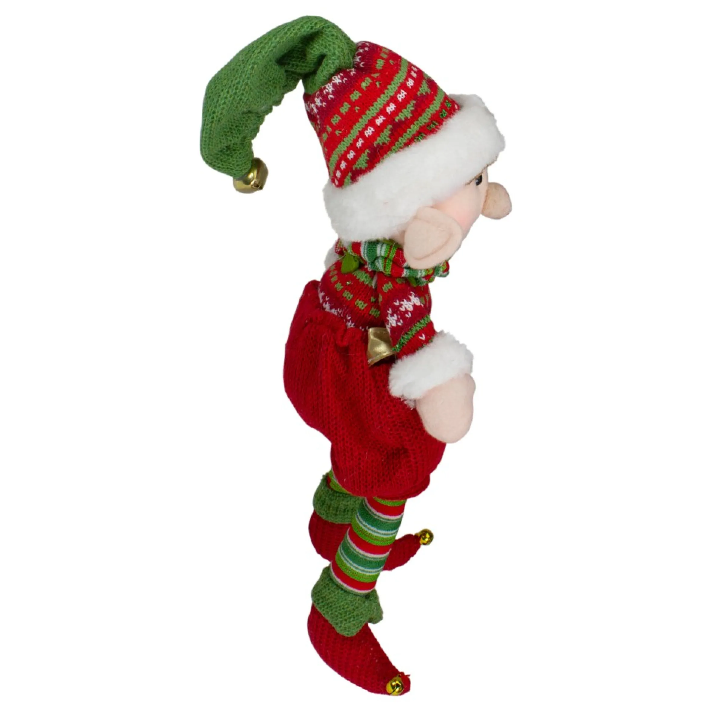 15" Red And Green Plush Jingle Bell Boy Elf Christmas Figure