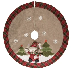 42" Red And Green Rustic Snowman Christmas Lighted Tree Skirt