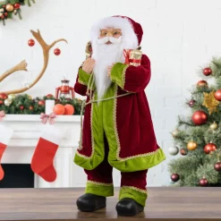 24" Red And Green Standing Santa With Presents Christmas Figure