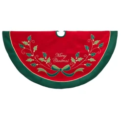 48" Red And Green With Holly Berry Christmas Tree Skirt