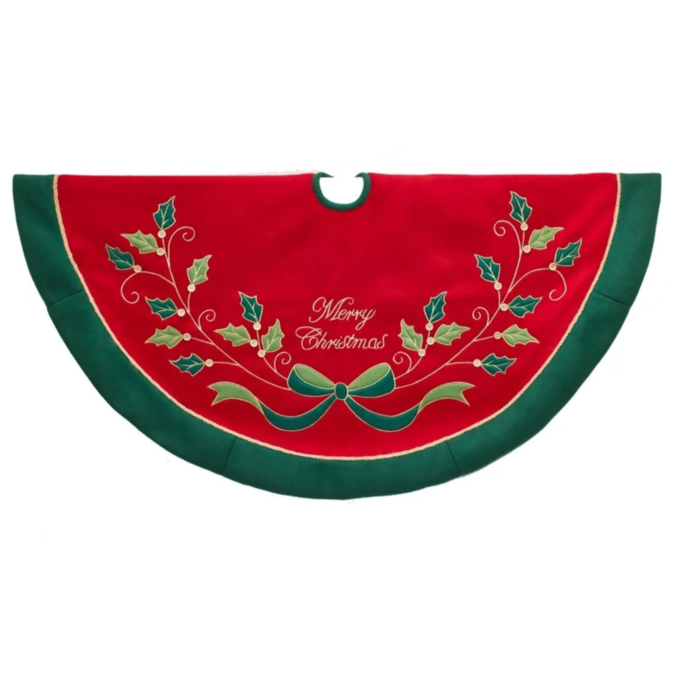 48" Red And Green With Holly Berry Christmas Tree Skirt
